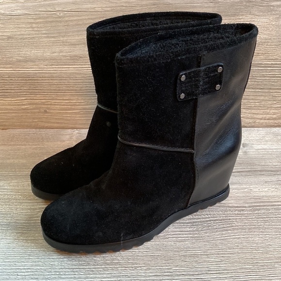 Marc by Marc Jacobs cute black leather and suede hidden wedge boot 38 1/2 8.5 - Picture 12 of 15